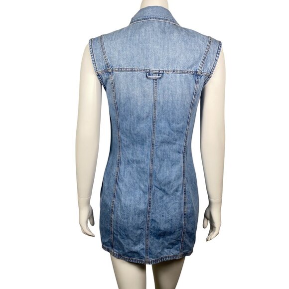 Zara Denim Mini Dress Womens M Sleeveless Snap Up Medium Wash Collar - Picture 4 of 6